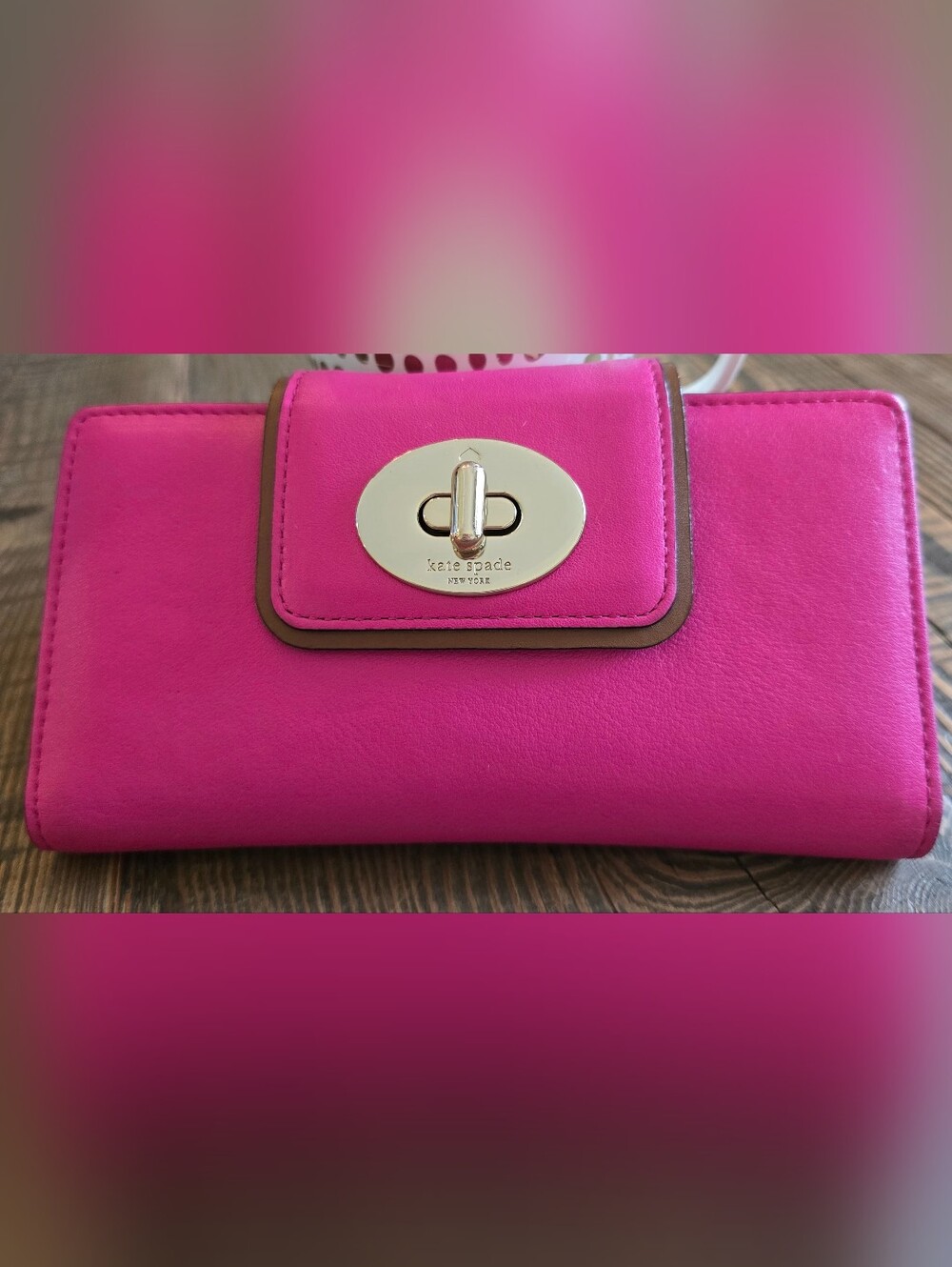 Kate Spade Bright Pink Turn-Lock Wallet with Silver Hardware